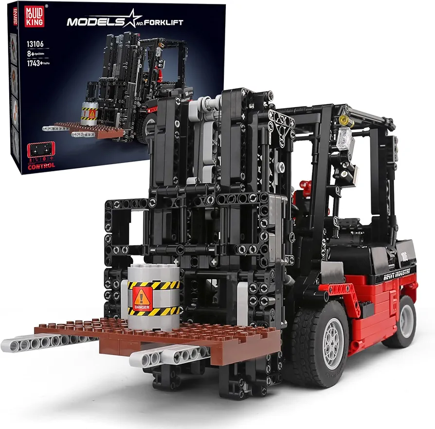 Mould King 13106 Forklift Truck Building Block Kit, MOC Remote Control Heavy-Duty Shelf Lifted Truck Model Toy, Gift Toys for Kids Age 8+/ Adult (1,719 Pieces)