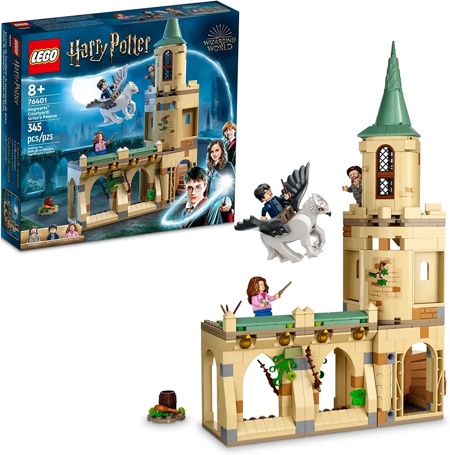 LEGO Harry Potter Hogwarts Courtyard: Sirius's Rescue 76401 Castle Tower Toy, Collectible Set with Buckbeak Hippogriff Figure and Prison Cell