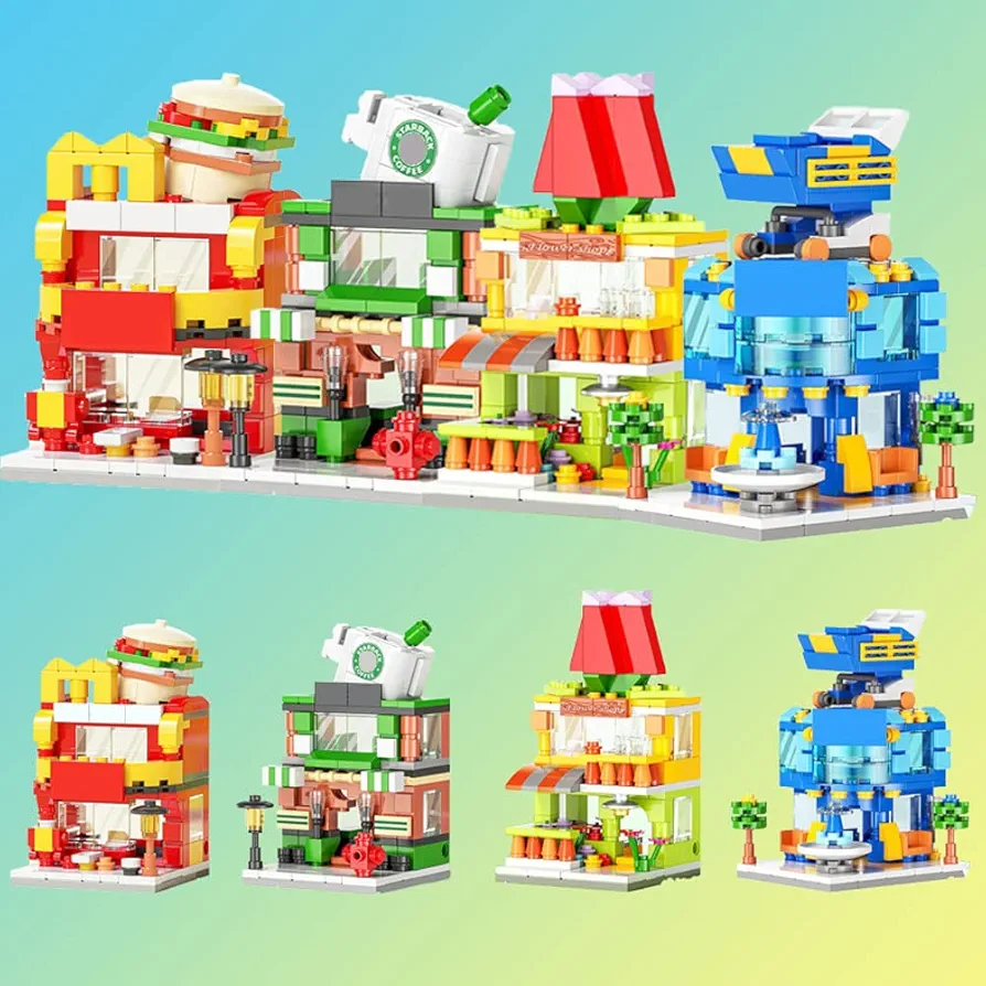 4 Packs City Street View Mini Building Blocks Party Favors for Kids, 3D Assembly Building Kit for Easter Eggs, Toys for Girls Age 8-12, 751PCS