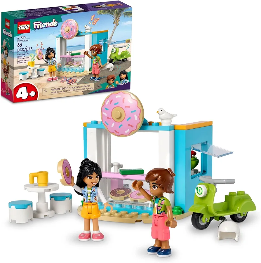 LEGO Friends Donut Shop 41723, Food Playset, Bakery Toy for Girls and Boys 4 Plus Years Old, includes Liann and Leo Mini-Dolls and Toy Scooter, Small Gift Idea