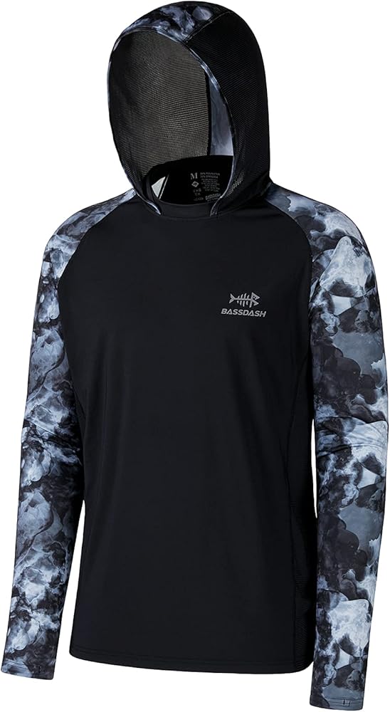 BASSDASH Men’s UPF 50 Performance Fishing Shirt Cooling Hoodie Camo Long Sleeve FS17M