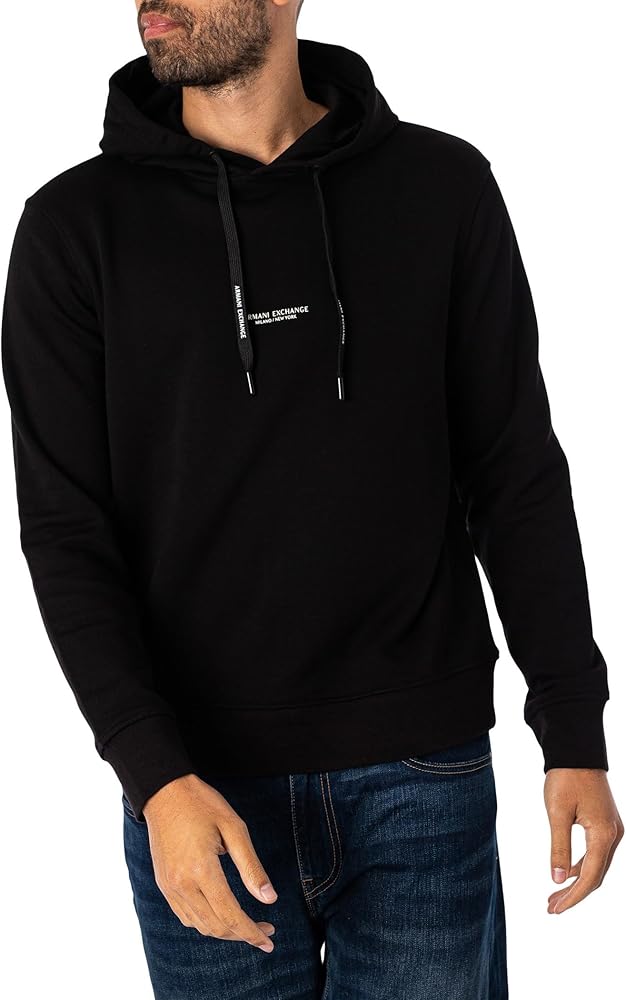 A | X ARMANI EXCHANGE Men's Pull-Over Hooded Sweatshirt with Front Back Logo