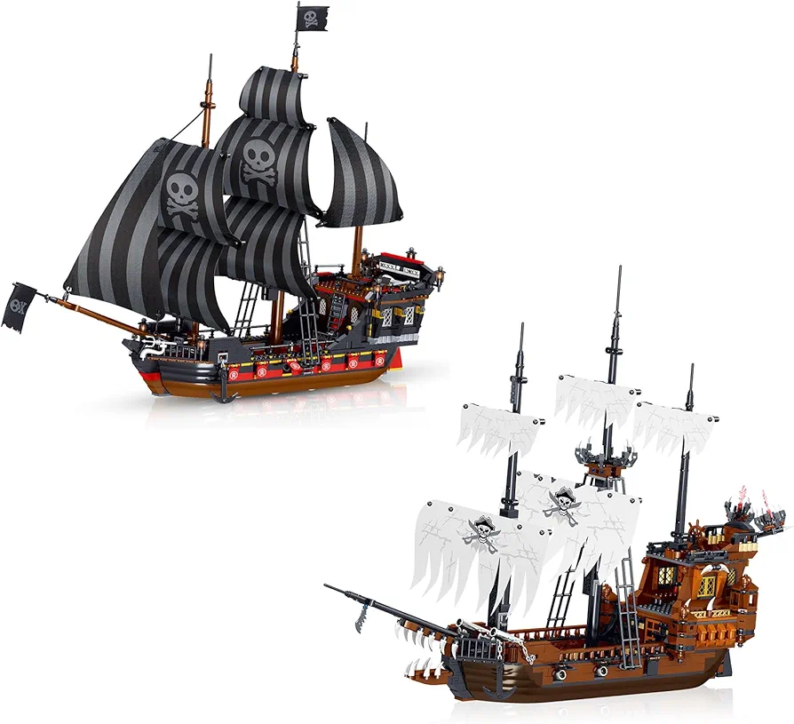 Toy Building Block Set, Pirate Ship Black Sail 968pcs+ White Sail Ship 1182pcs Building Block, Hobbies Christmas Birthday Gift for Ship Lovers Adult Kids Boys Girls 8+