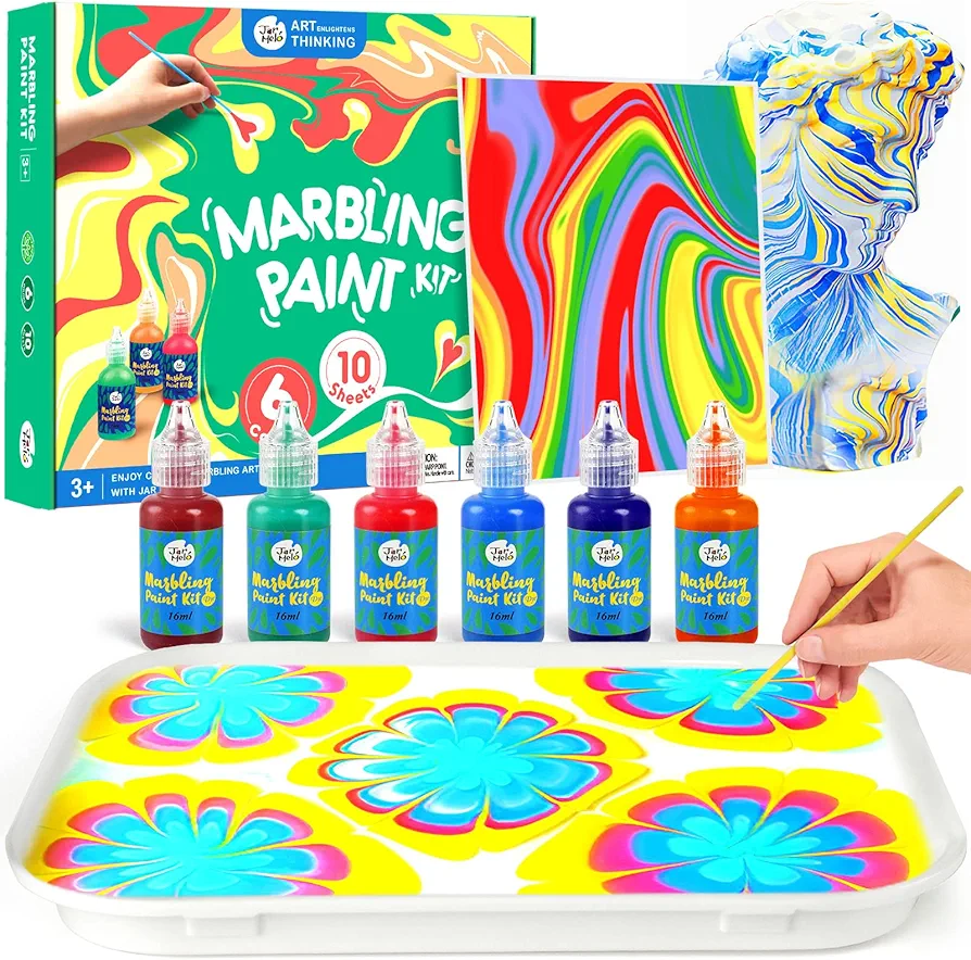 Jar Melo Water Marbling Paint Kit, 6 Colors, Arts and Crafts for Kids Age 3+, Non-Toxic Creative Arts Kits for Girls Boys Gift