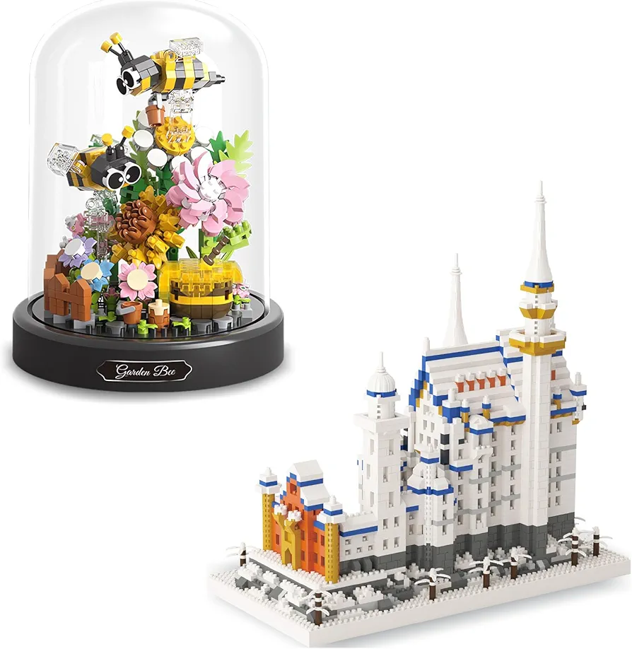 Building Sets for Adult Kids(Swan Stone Castle & Flower Bouquet Building Set)