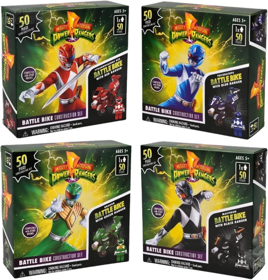 Power Rangers Hasbro Mighty Morphin 50 Piece Battle Bike Construction Sets - (Set of All 4)