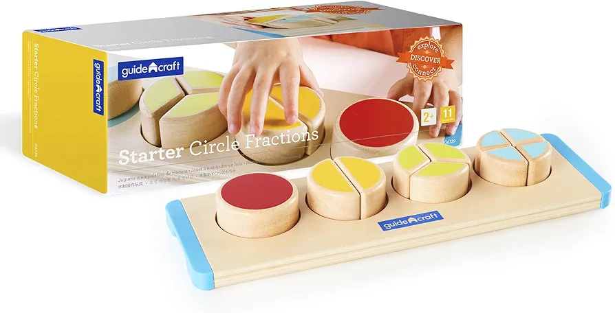 Guidecraft Starter Circle Fractions - Early Math Skills Building Toy, Wooden Puzzle Sorting and Stacking Shapes for Kids