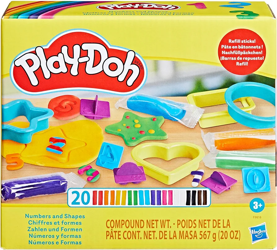 Play-Doh Numbers and Shapes Playset with 17 Tools & 20 Compound Sticks, Back to School Classroom Supplies, Kids Arts & Crafts, Preschool Toys, Ages 3+