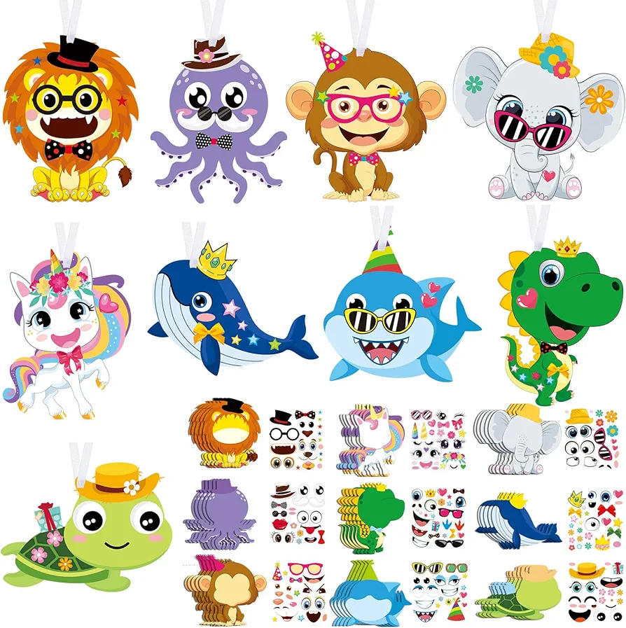 Pajean 36 Pack Animal Craft Kits for Kids Safaris Sea Craft Ornaments Kit Make Your Own Animal Paper Craft Set DIY Unicorn Dinosaur Lion Elephant Shark Cutouts for Kids Party Favor Crafts for Kids