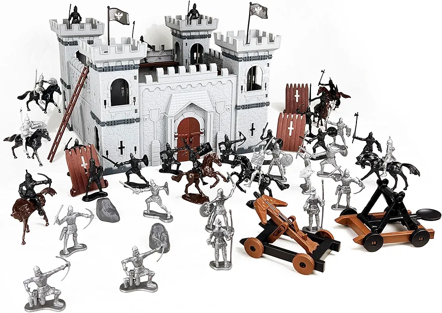 DIY Castle Building The Medieval Times Middle Ages Military Plastic Fort Model Kit Set with Figures Soldier Knight Simulated Siege War of Attack