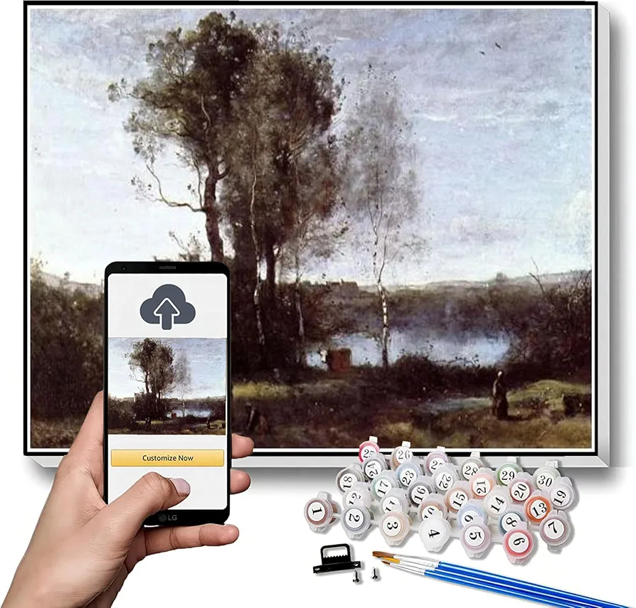 Paint by Numbers Kits for Adults and Kids Large Sharecropping Farm Painting by Camille Corot Arts Craft for Home Wall Decor