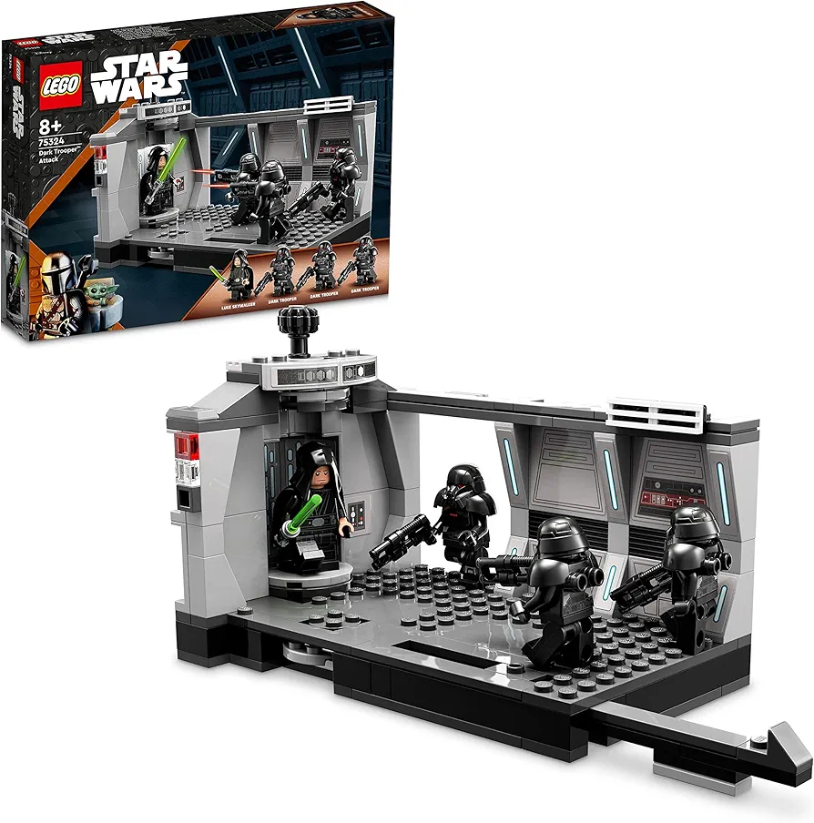 LEGO Star Wars Dark Trooper Attack Set, Mandalorian Building Toy 75324, with Revolving Elevator, Luke Skywalker Minifigure and Lightsaber, Pretend Play Star Wars Building Set for Kids Age 8+ Years Old