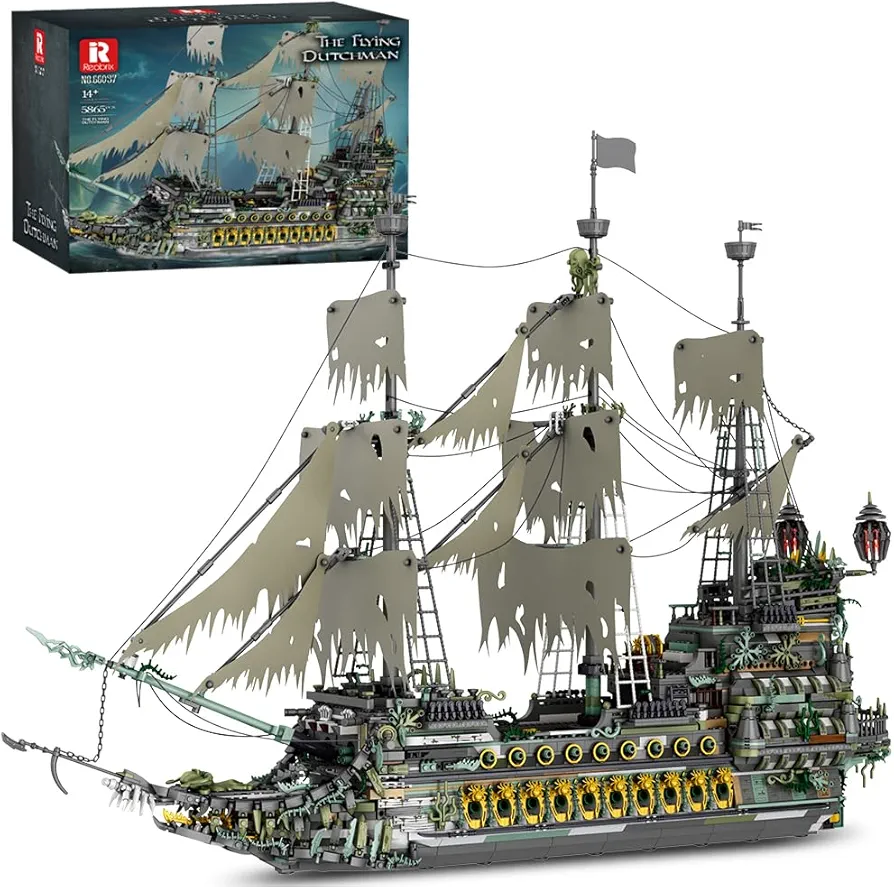 MISINI M9002 Pirate Ship Building Blocks, Flying Dutchman Large MOC Construction Kit, 5865 Pieces Sailing Ship Toy Model for Adults