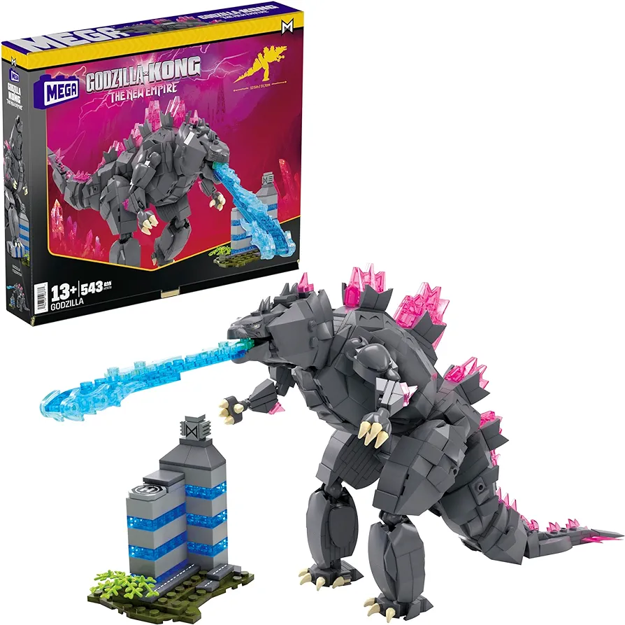 Mega Godzilla x Kong The New Empire Building Set Action Figure Godzilla with 543 Pieces and Accessories, 8 Inches Tall, for Adult Collectors