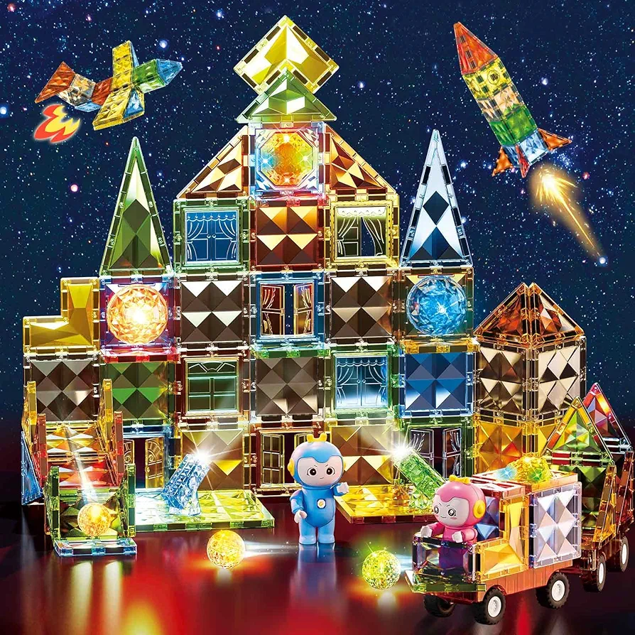 110pcs Magnetic Tiles Building Blocks Construction Set with 3D Lighting Effects, Magnet STEM Educational Kids and Toddler Toys, Birthday Gifts for Boys and Girls Ages 3 4 5 6 7 8