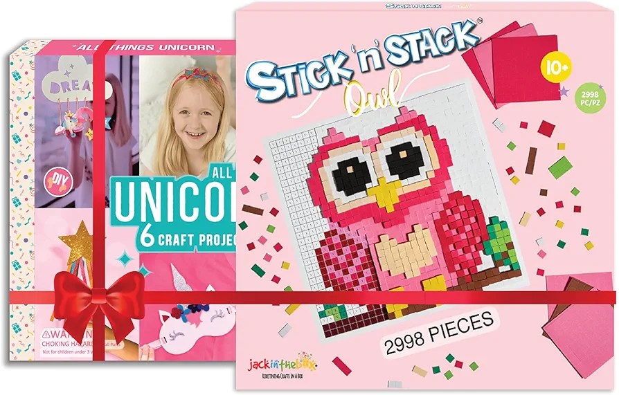 STICK 'N' STACK jackinthebox Gift for Little Girls & Boys (Unicorn 6-in-1 Unicorn Craft Kit Owl Themed Arts and Crafts for Girls & Boys | Best Gift for Kids Ages 3 4 5 6 7 8 Years