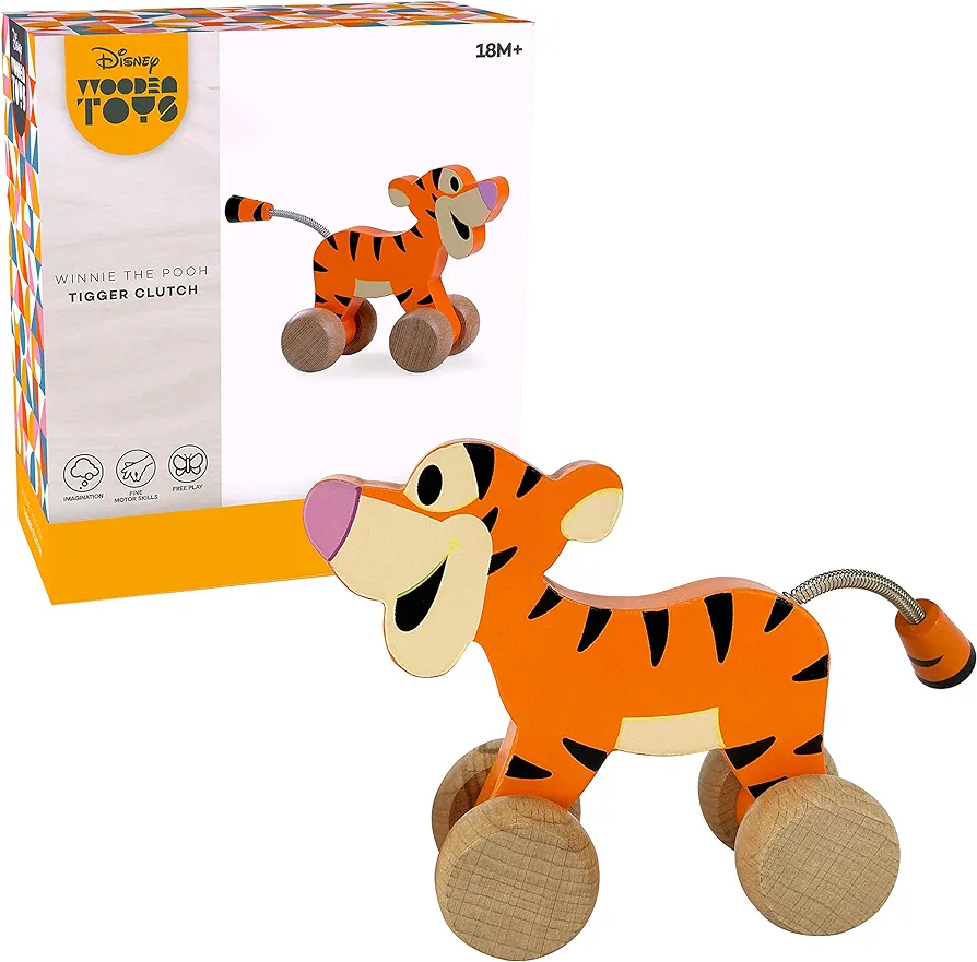 Just Play Disney Wooden Toys 6.5-inch Tigger the Tiger Clutch Toy, Classic Look, Winnie the Pooh, Kids Toys for Ages 18 Month