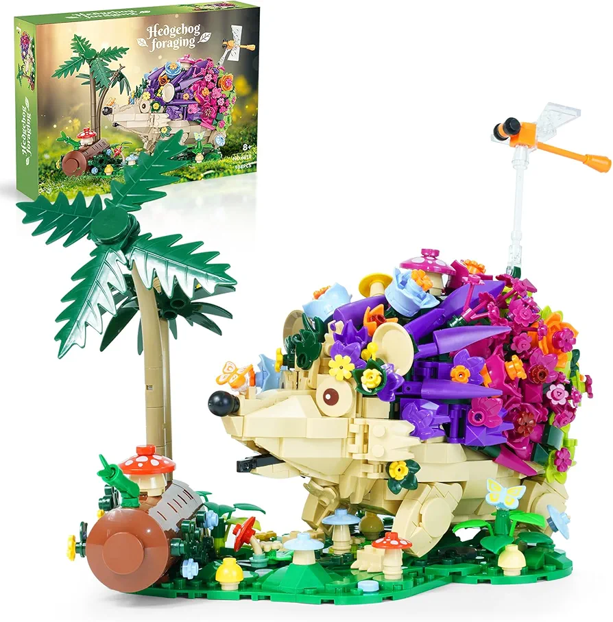 Animal Hedgehog Flower Building Set - 988Pcs Hedgehog Model Toy for Home or Office Decor, Unique Gift for Birthday or Christmas, Animals Collection for Adults and Kids Aged 8+