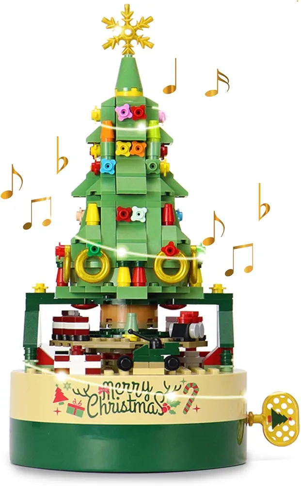 Christmas Tree Building Blocks Set for Kids - DIY Christmas Music Box,Christmas Building Blocks Music Box with Led Lighting, for Boys and Girls