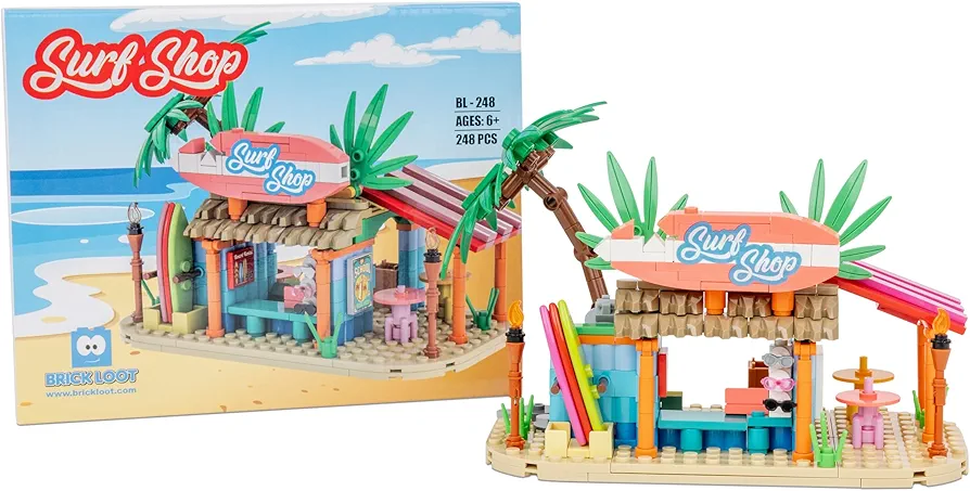 Brick Loot Exclusive Surf Shop Toy Building Block Set with Surf Boards, for Adults & Kids Age 6+, 100% Compatible with Lego and Other Major Brands, Custom-Designed Toy Building Set Model, 248 Pieces