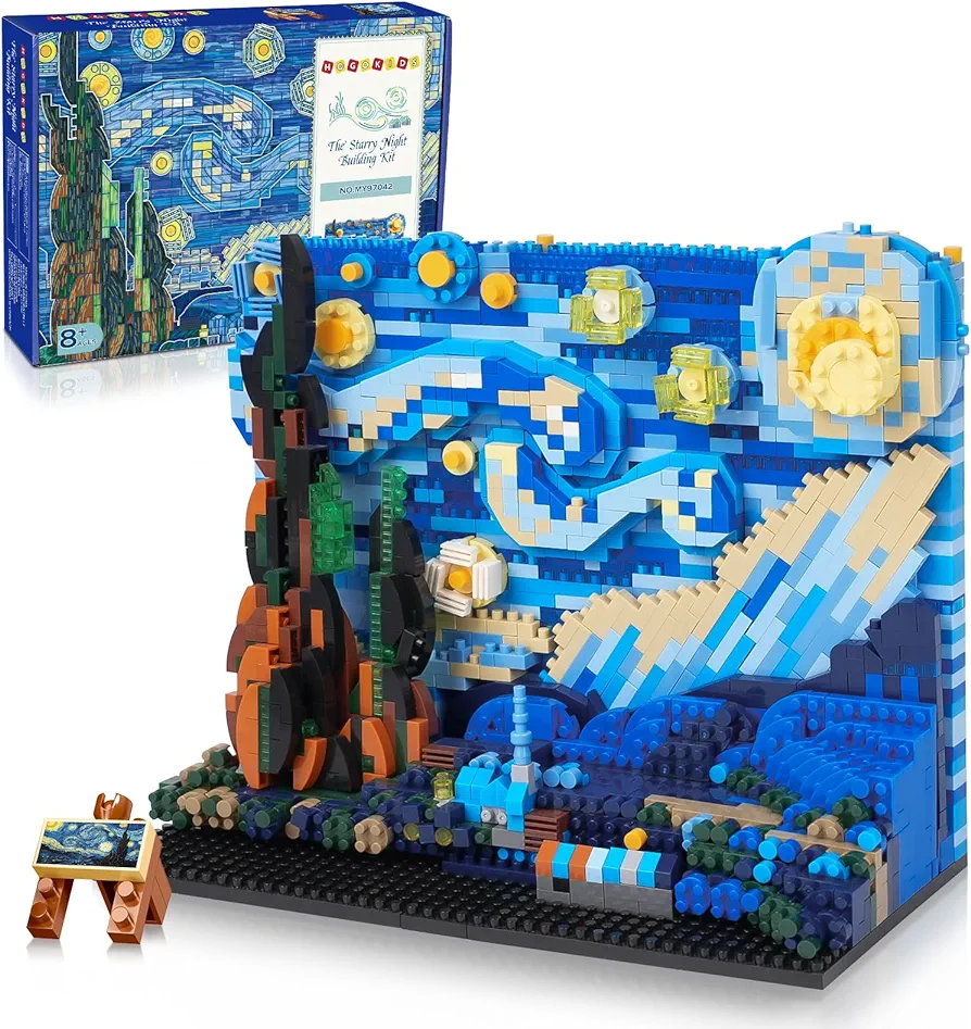 HOGOKIDS The Starry Night Building Kit - Vincent Van Gogh Micro Building Blocks Sets Mini Construction Model DIY Art Projects Home Decor Display Ideas Painting Set Christmas Gift for Adults - 1851PCS