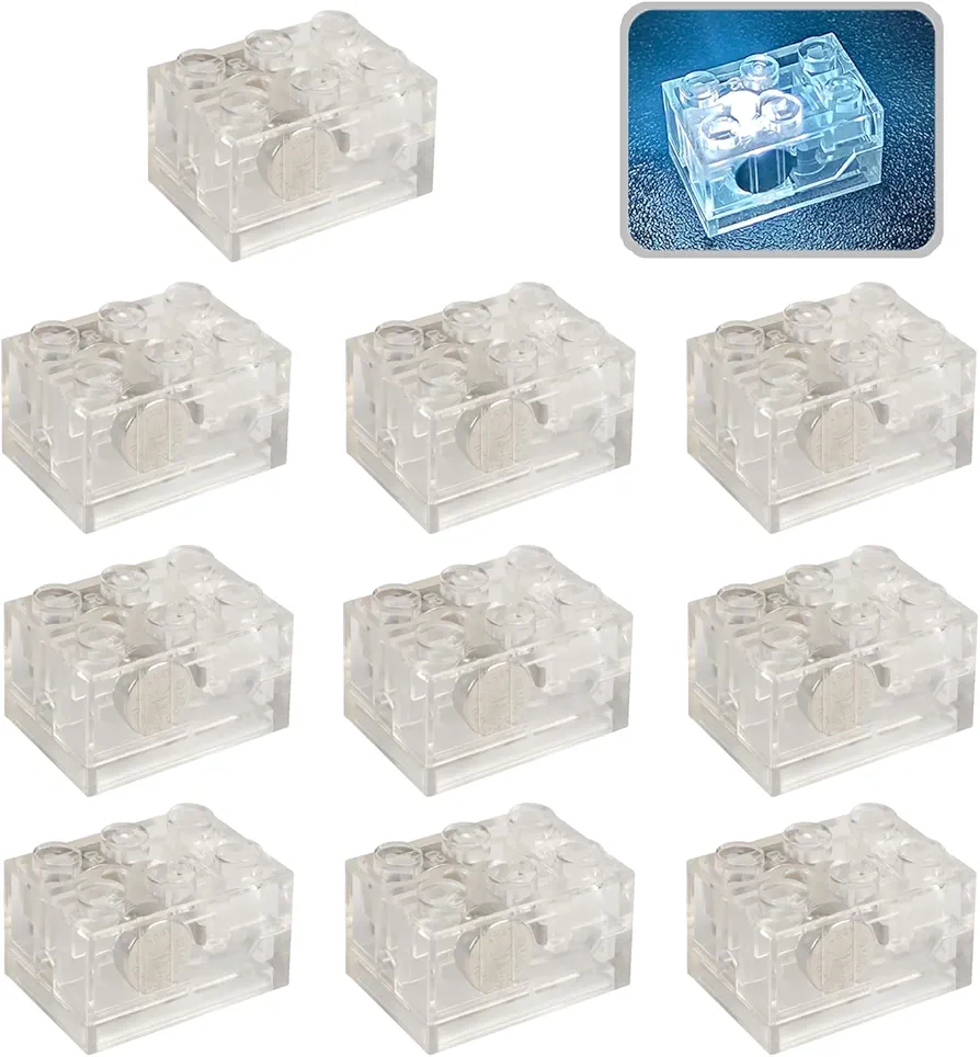 Lights Bricks, 10PCS 2x3 Classic Light Up Bricks Accessories Kits, Transparent LED Accessories Pack, Parts Pieces Building Blocks Set Toys (White)