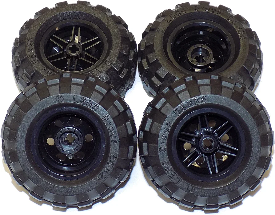 LEGO Parts and Pieces: Large Black Tire and Black Wheel Pack - 8 Pieces