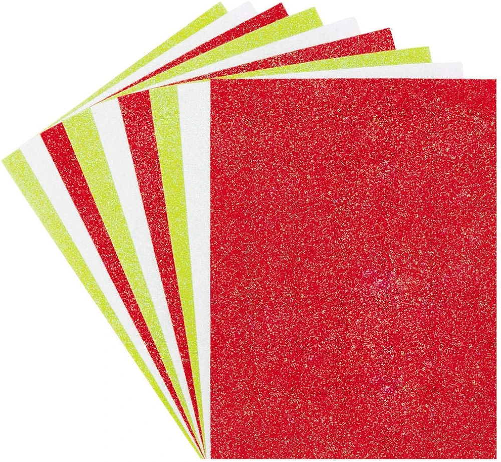 Baker Ross AX295 Christmas Glitter Felt Sheets - Pack of 10, Creative Art Supplies for Kids, Seasonal Crafts and Decorations