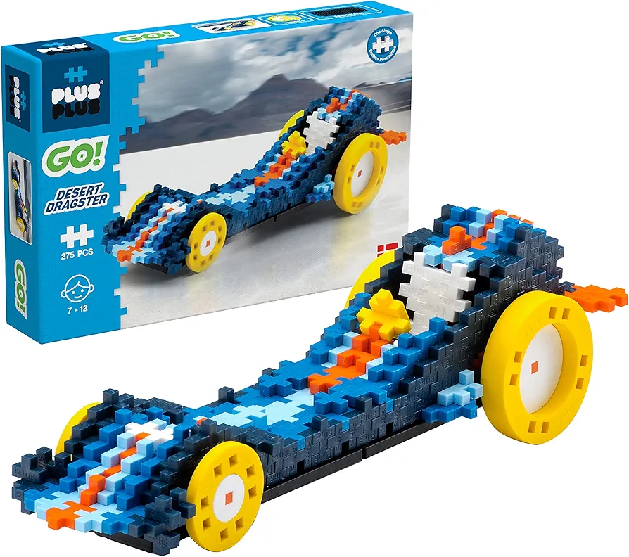 PLUS PLUS - GO! Desert Dragster - 275 Pieces - Model Vehicle Building Stem/Steam Toy, Interlocking Mini Puzzle Blocks for Kids