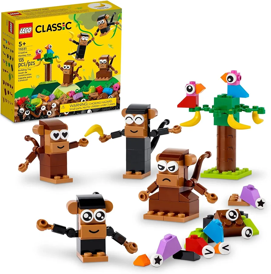 LEGO Classic Creative Monkey Fun 11031 Building Toy Set for Kids, Boys, and Girls Ages and Up, Makes a Great Gift for Grandchildren