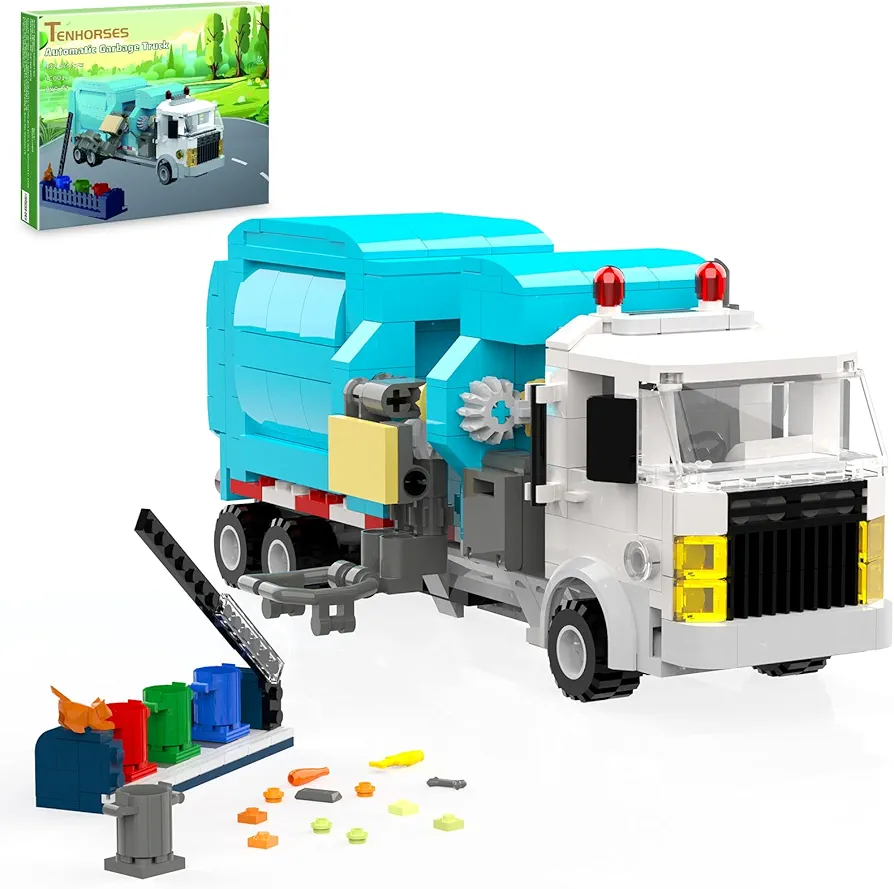 Tenhorses Garbage Truck Building Sets, Recycling Truck Building Kit with 4 Sorting Bins and Tipping Platform, Movable Trash Truck Toys Idea Educational Gift for Boys Girls 6+ Year Old (432Pcs)