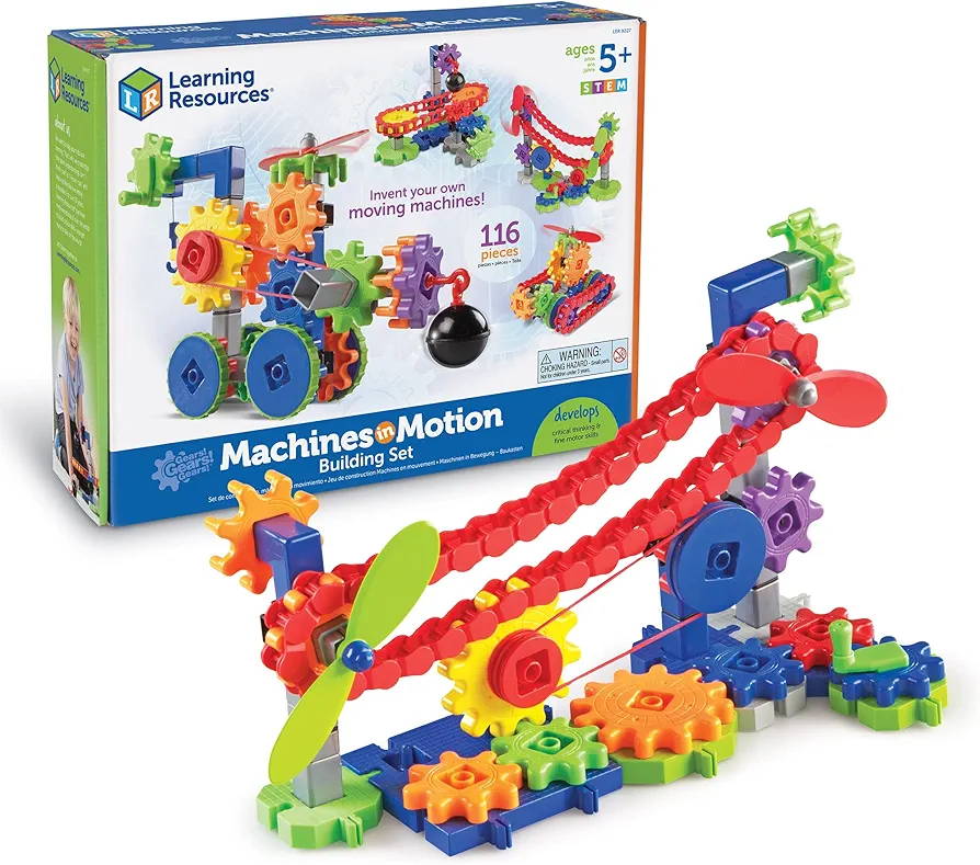 Learning Resources Gears! Gears! Gears! Machines in Motion,116 Pieces, Ages 5+, STEM Toys, Gear Toy, Puzzle, Early Engineering Toys