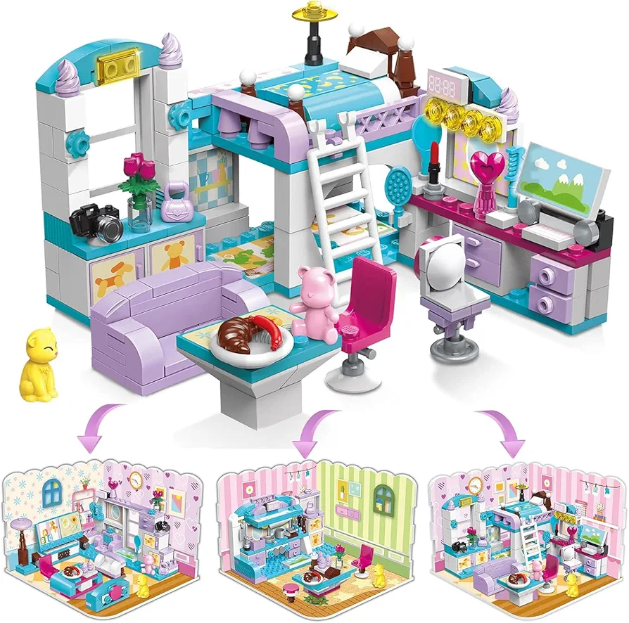 3 in 1 Dream Home Friends Building Sets for Girls 6-12,Creative 194 Pieces Friends Play House Educational Bricks DIY Toys Christmas Birthday Gift for Kids Age 6 7 8 10 11 12