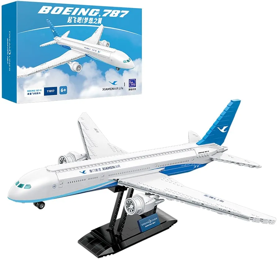 PANTASY Boeing 787 Dreamliner Building Blocks Set - 55cm Large Scale Building Blocks Assembly Toy, Detailed Replica, Airplane Model Kit for Ages 6+, Decal Tech, Display Stand Included