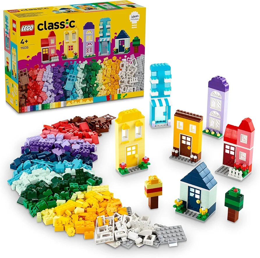 LEGO Classic Creative Houses, House Building Toy with Bricks, Gift for Boys and Girls Ages 4 and Up, Doors, Windows and Gardens Accessory 11035