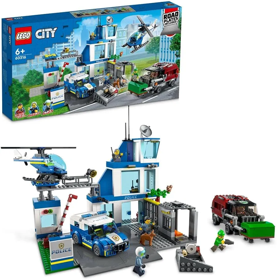 Lego 60316 City Police Stazione di Polizia, con Elicottero Giocattolo e Camion Della Spazzatura, Giochi per Bambini, Ragazzi e Ragazze dai 6 Anni, Idee Regalo