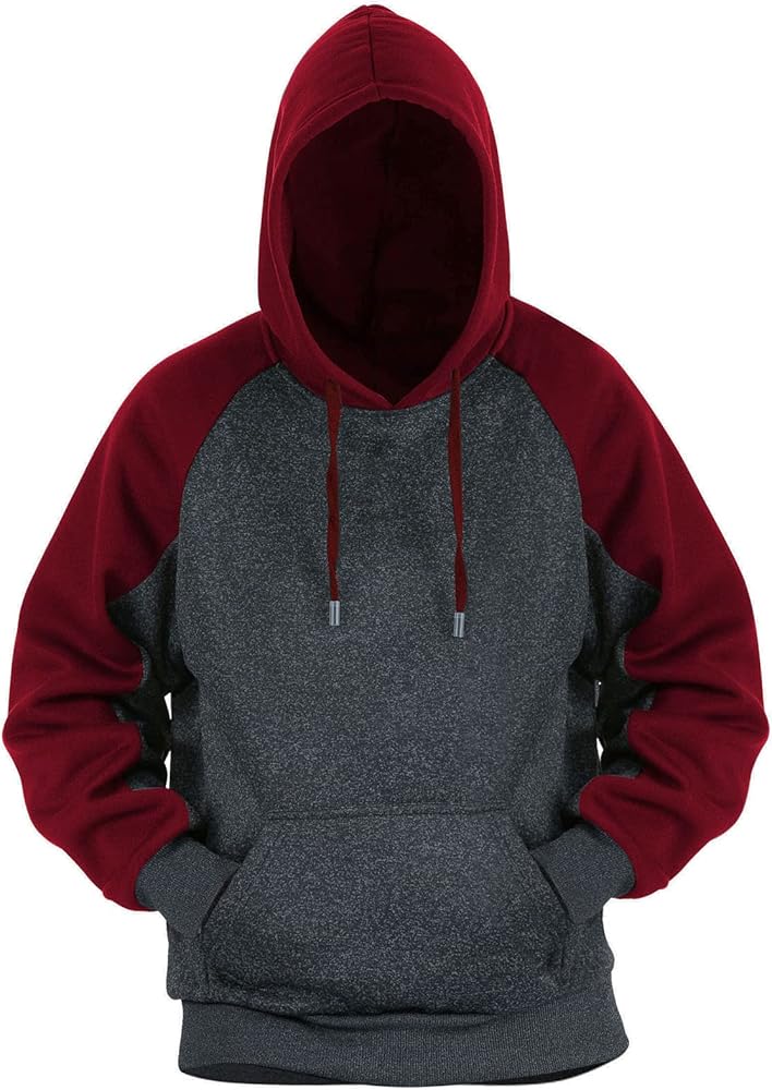 Men's Hooded Sweatshirt Fleece Pullover Hoodie Color Block Athletic Sport Hoodies