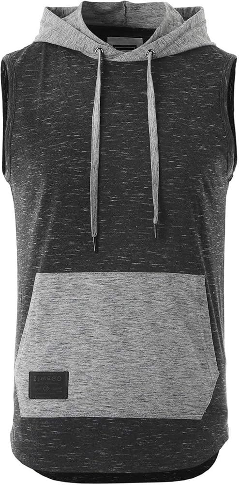 Men's Color Block Sleeveless Pullover Kangaroo Pocket Workout Hooded Tank