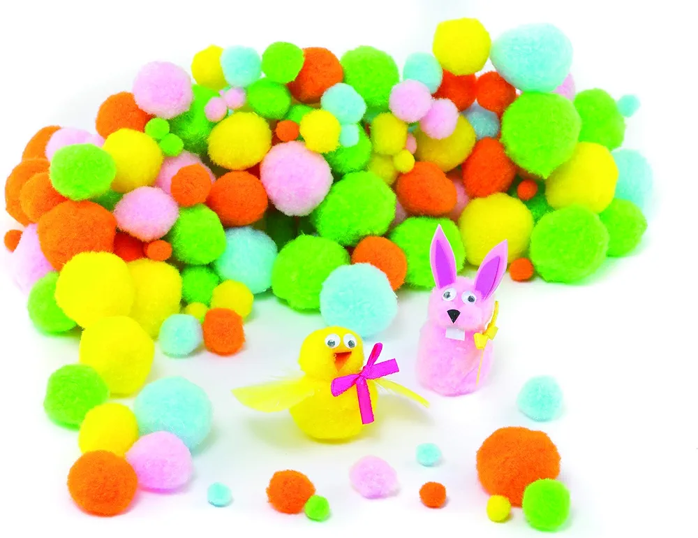 Baker Ross EA947 Spring Pastel Color Pom Poms Pack of 200, Ideal Children's Art & Craft Supplies, Perfect for at Home or School Use