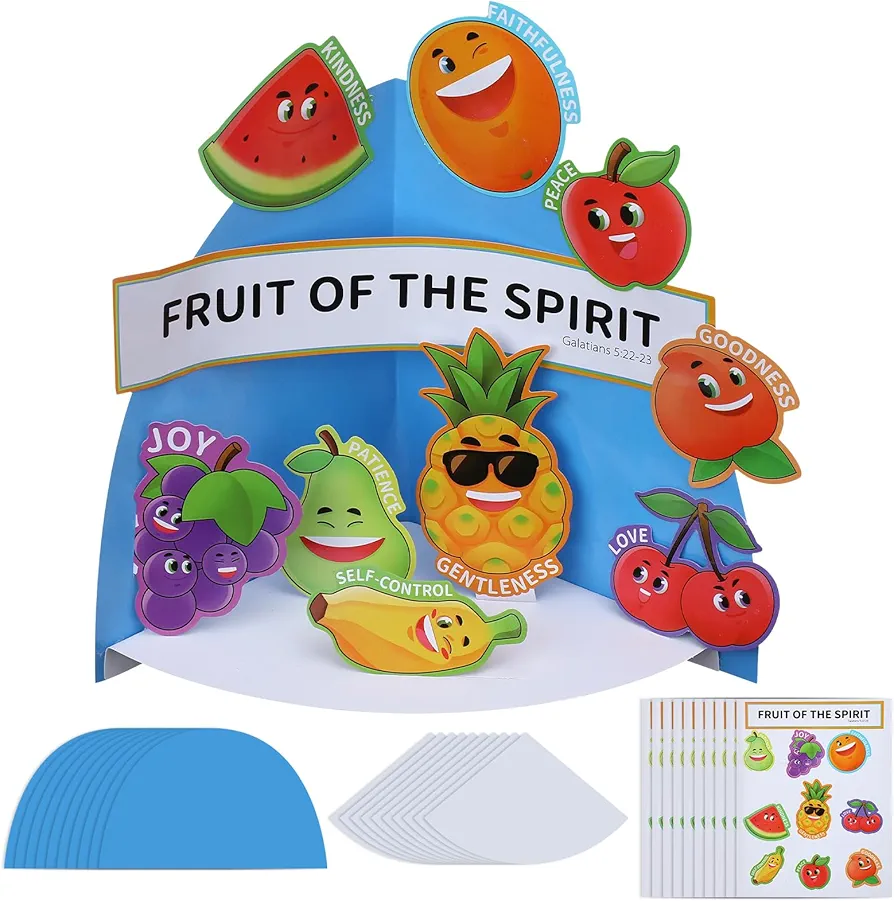 24 Sets Fruit of The Spirit Craft Kit, Sunday School VBS 3D Tabletop Display Crafts Religious Bible Punch Out Paper Christian Crafts for Home Sunday School Classroom Activities