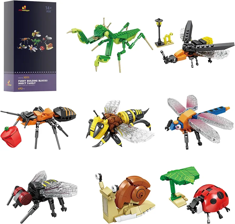 JMBricklayer 8 in 1 Animal Party Favor for Boys, Creator 8 Different Insect Building Set, Mini Animals Building Toys for Goodie Bags Stocking Stuffers, Christmas Birthday Gifts for Boys Girls 10111