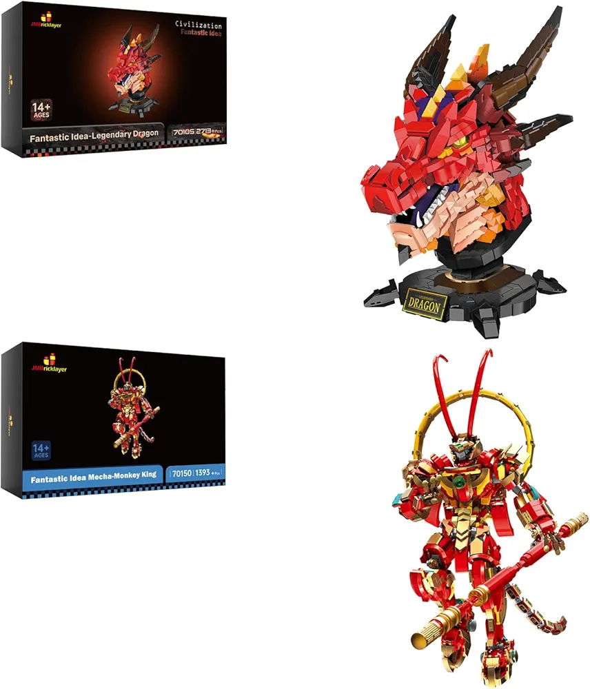 JMBricklayer Dragon Head Building Kit 70105 & Monkey King Mech Building Set 70150, Cool Collectible or Home Office Display, Gifts for Boys Girls and Adults