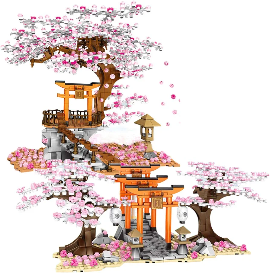 1814+Pieces Romantic Sakura Tree Building Bricks, Cherry Blossom Building Blocks- Without Gift Box