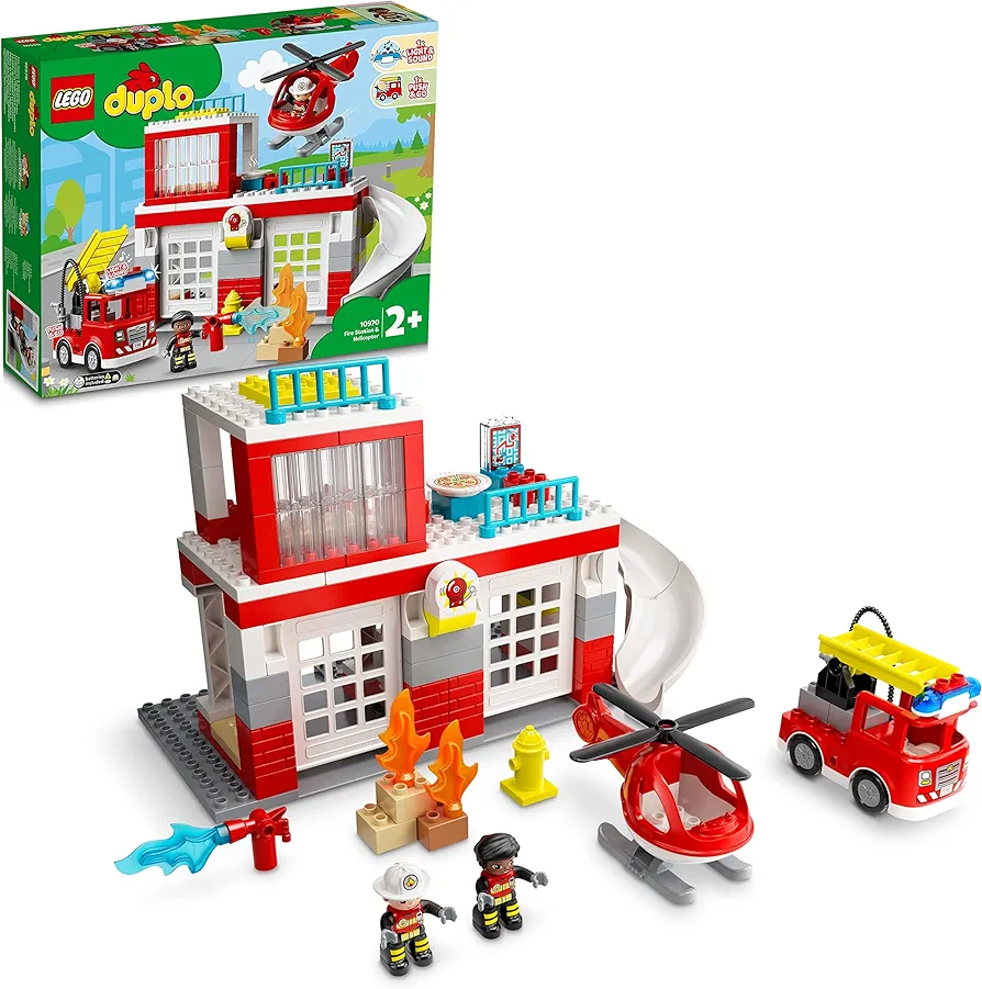 LEGO® DUPLO® Rescue Fire Station & Helicopter 10970 Building Toy; Playset with Fire Engine and Helicopter