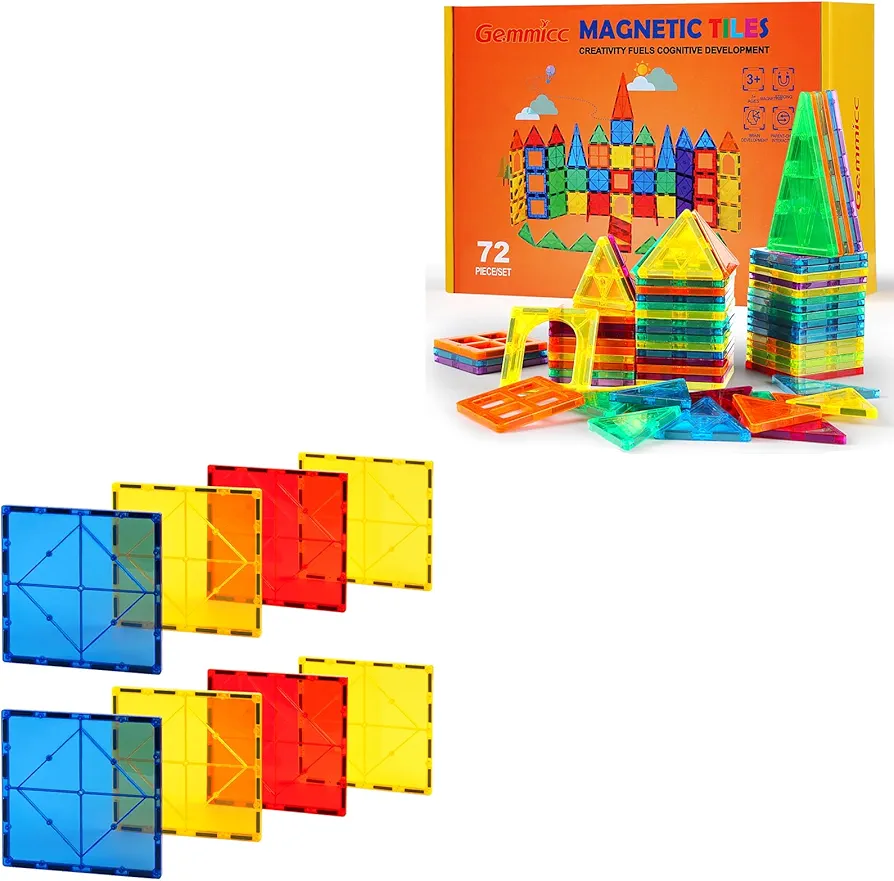 Gemmicc 72 PCS + 8 Large PCS Magnetic Tiles Set