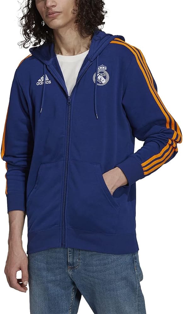 adidas 21-22 Real Madrid 3 Stripes Full Zip Hoodie - Mens Soccer M