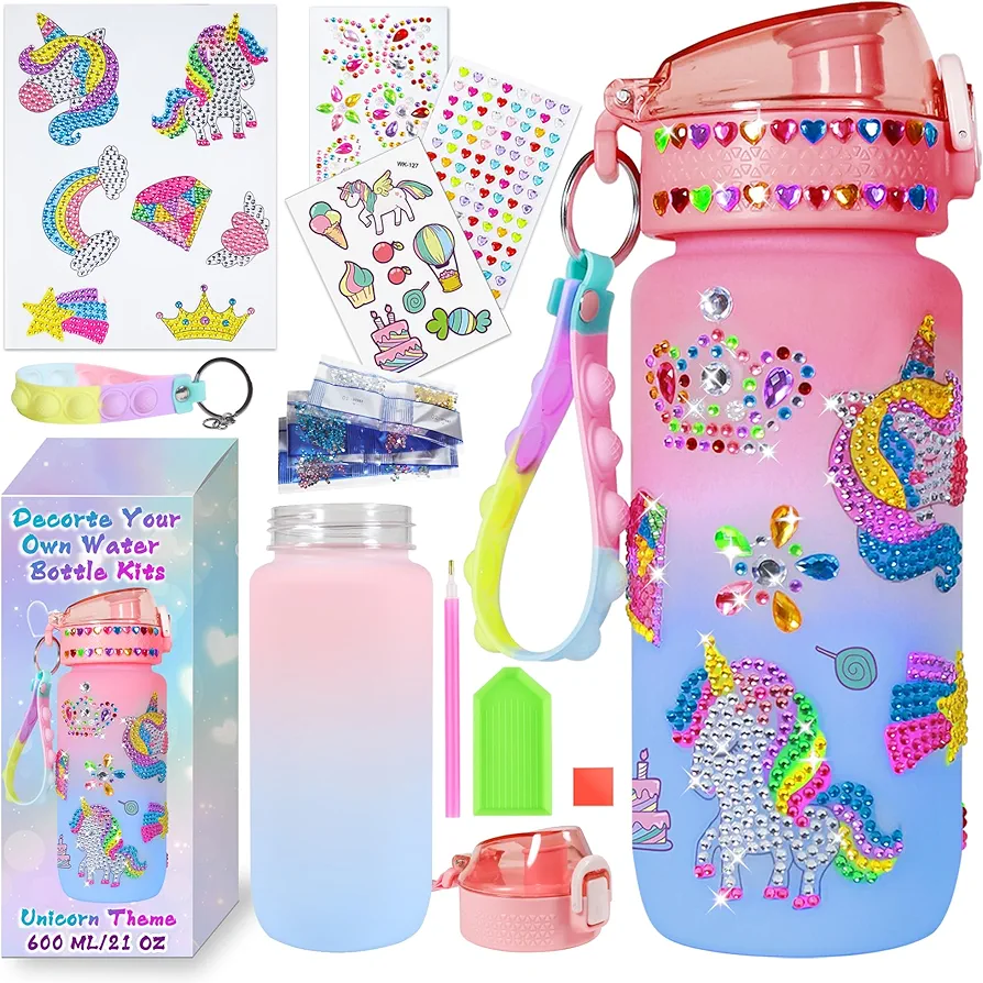 Decorate Your Own Water Bottle Kits for Girls Age 4-6-8-10-12, Unicorn Gem Diamond Painting Crafts, Arts and Crafts for Kids Ages 8-12, Birthday Gifts for Girls