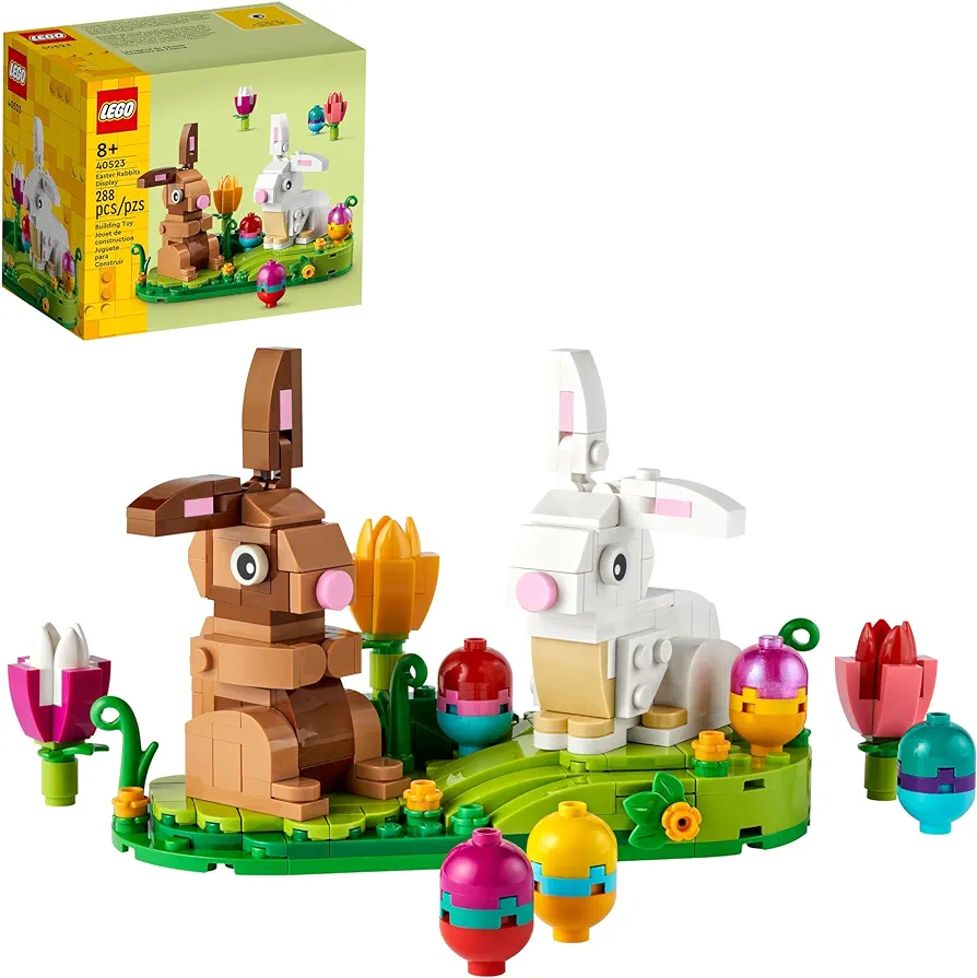 LEGO Easter Rabbits Display 40523 Building Toy Set, includes Colorful Easter Eggs and Tulips, Easter Decorations