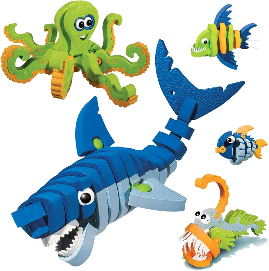 Bloco Toys Marines Creatures | STEM Toy | Shark, Octopus, Piranha, Deep Sea & Tropical Fish | DIY Educational Building Construction Set (235 Pieces)