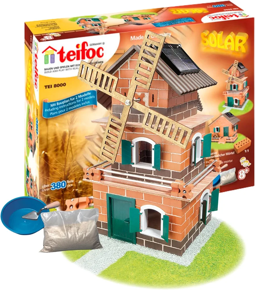 Teifoc Solar House Windmill Brick Construction Set, 380 Building Blocks, Erector Set and STEM Building Toy